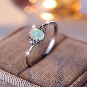 Beautiful Natural Opal in Silver with CZ Accent Stones